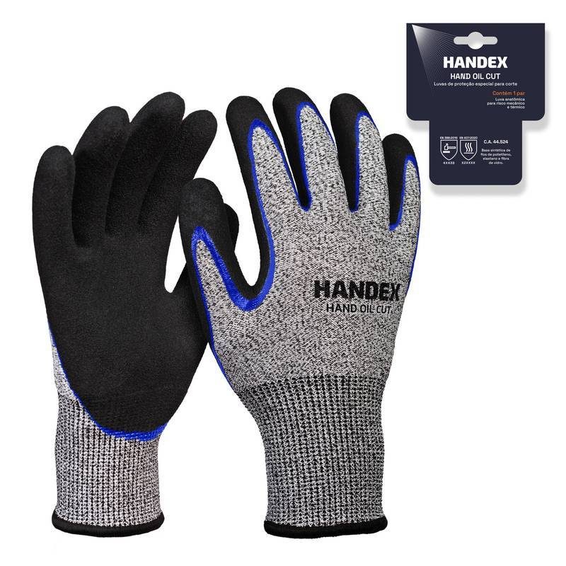 LUVA HANDEX HAND OIL CUT CINZA E PRETO CA: 44.524 - PAR ENCARTELADO