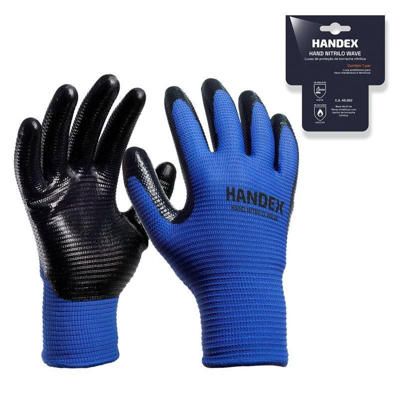 LUVA HANDEX HAND NITRILO WAVE AZUL CA: 46.692 - PAR ENCARTELADO