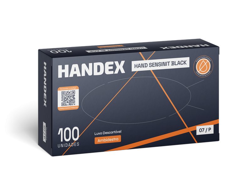 LUVA HANDEX HAND SENSINIT BLACK PRETA CA: 51.468 - BOX COM 100 UN.